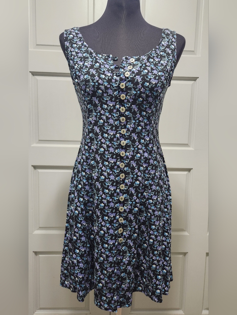 Lisa Jo Mini Dress Black Floral Sleeveless Button Down Women/Junior's Size 7/8